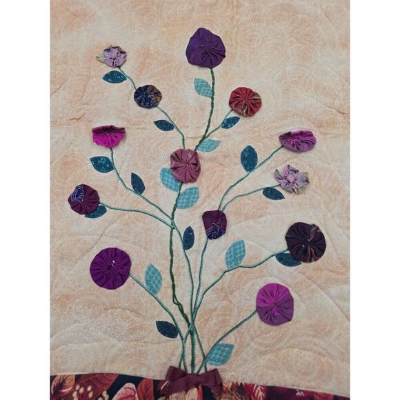Handmade Autumn Floral Quilt Wall Hanging Decor With Ties Signed By Sheri hoss - Picture 3 of 9